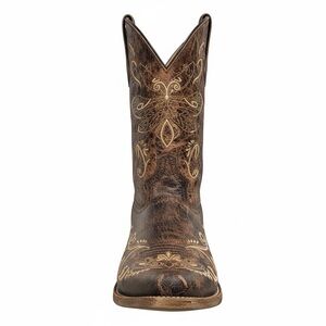 Circle G Distressed Brown Western Boot with Cream Embroidery